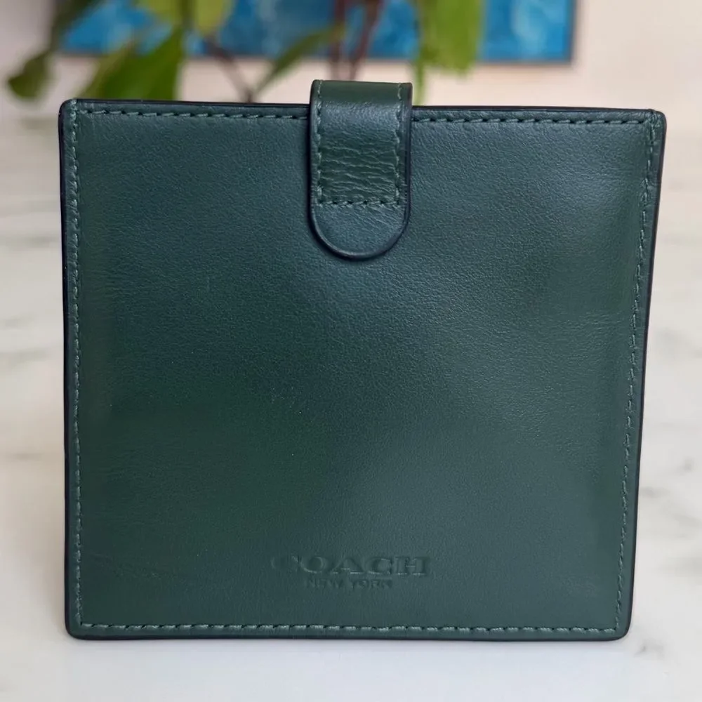 Coach Heritage Card Case Dark Clover Green Leather Snap Wallet C3162 Unisex